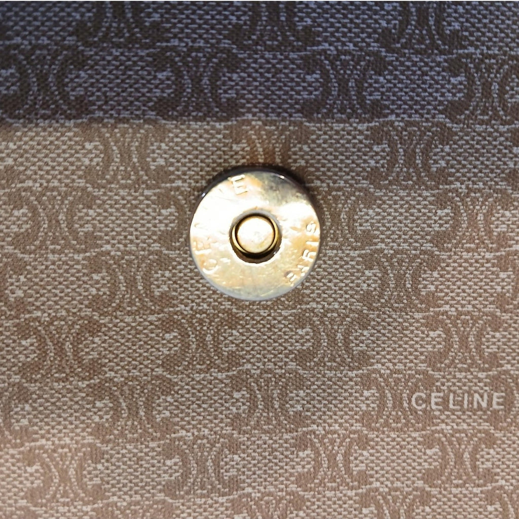 Authentic Celine Triomphe Logo Macadam Beige Crossbody Bag