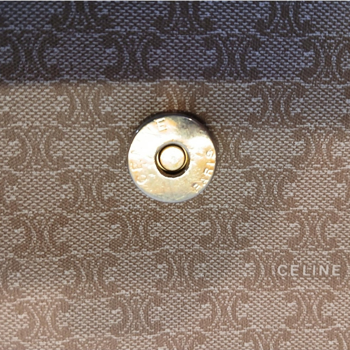Authentic Celine Triomphe Logo Macadam Beige Crossbody Bag