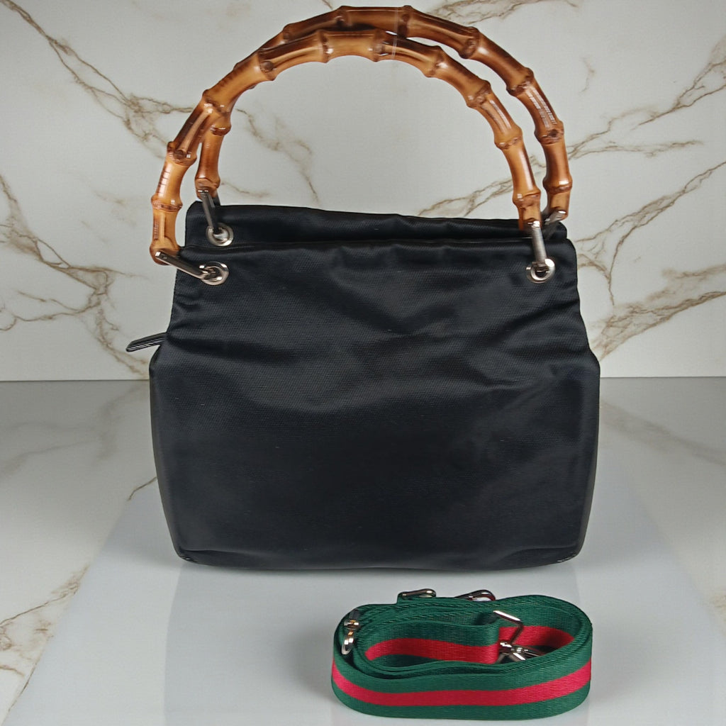 Gucci Bamboo handle Black Nylon & leather Tote bag Authentic