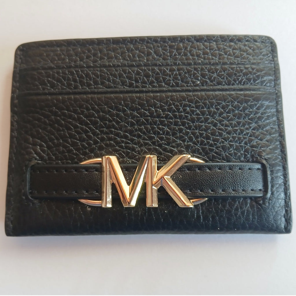 Michael Kors Black and Gold Large Leather Card Holder Wallet, New