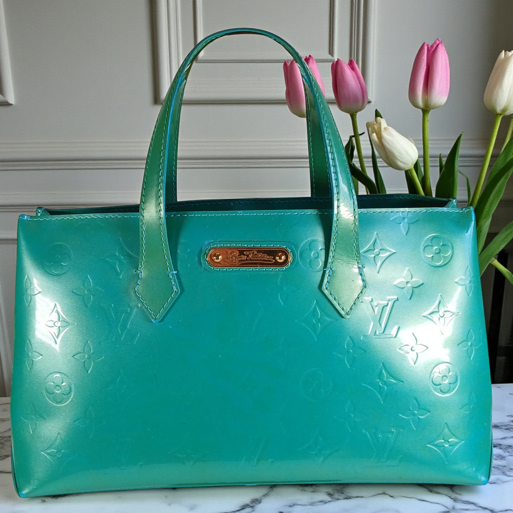 Louis Vuitton Monogram Vernis Wilshire PM Handbag Blue Lagon *RARE*