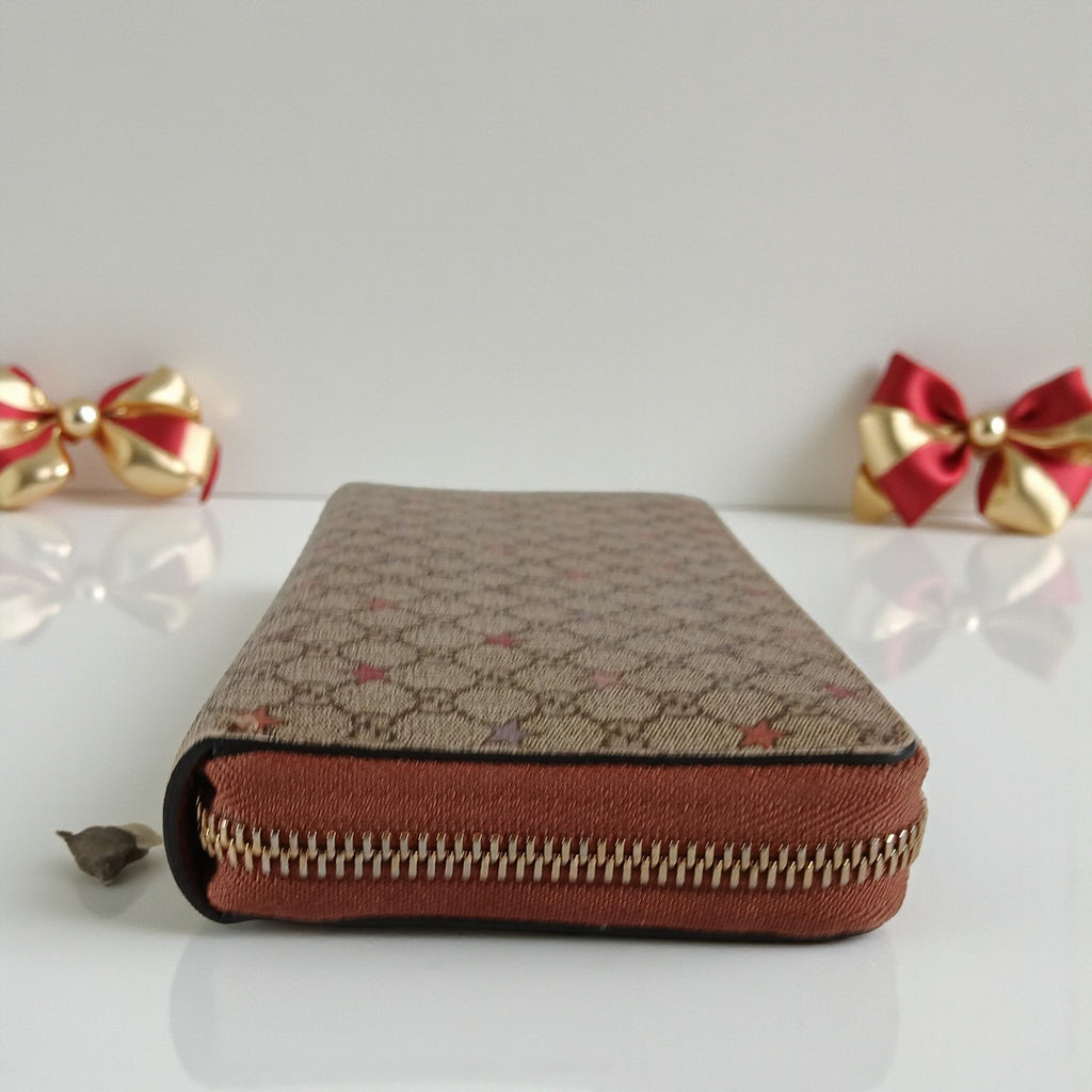Gucci Micro GG Star Supreme Coated Canvas Zip Around Wallet