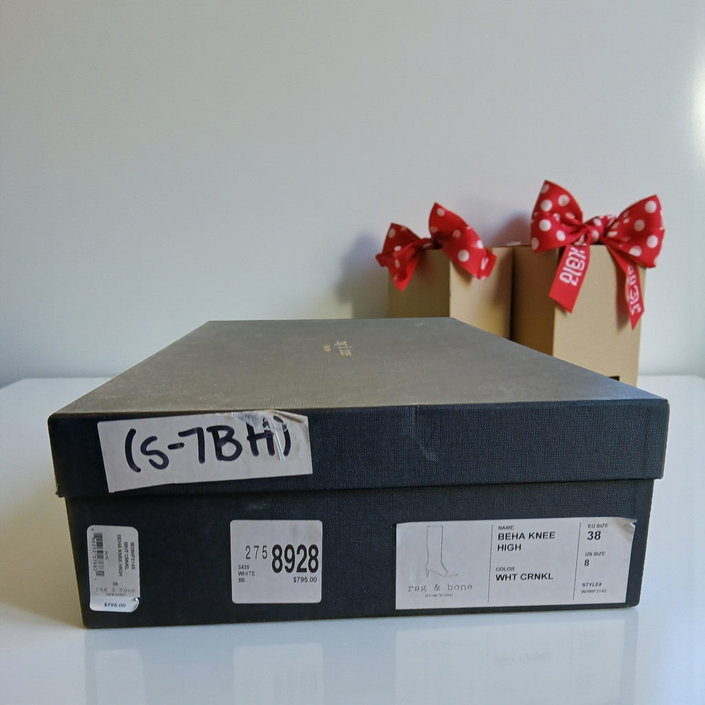 Rag & Bone BEHA Knee High White Crinkle Boots Size: 8 - NIB