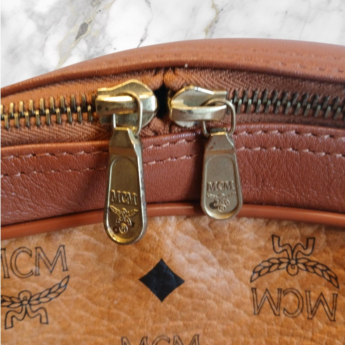 Vintage MCM Visetos Large Dome Shoulder Bag Cognac Monogram