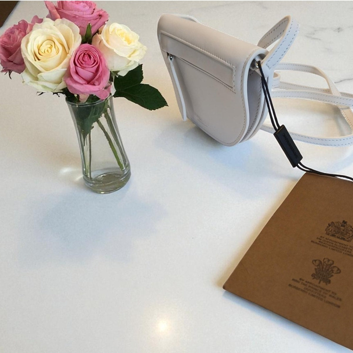 New - Burberry Olympia Micro Mini Leather Shoulder Bag Optic White