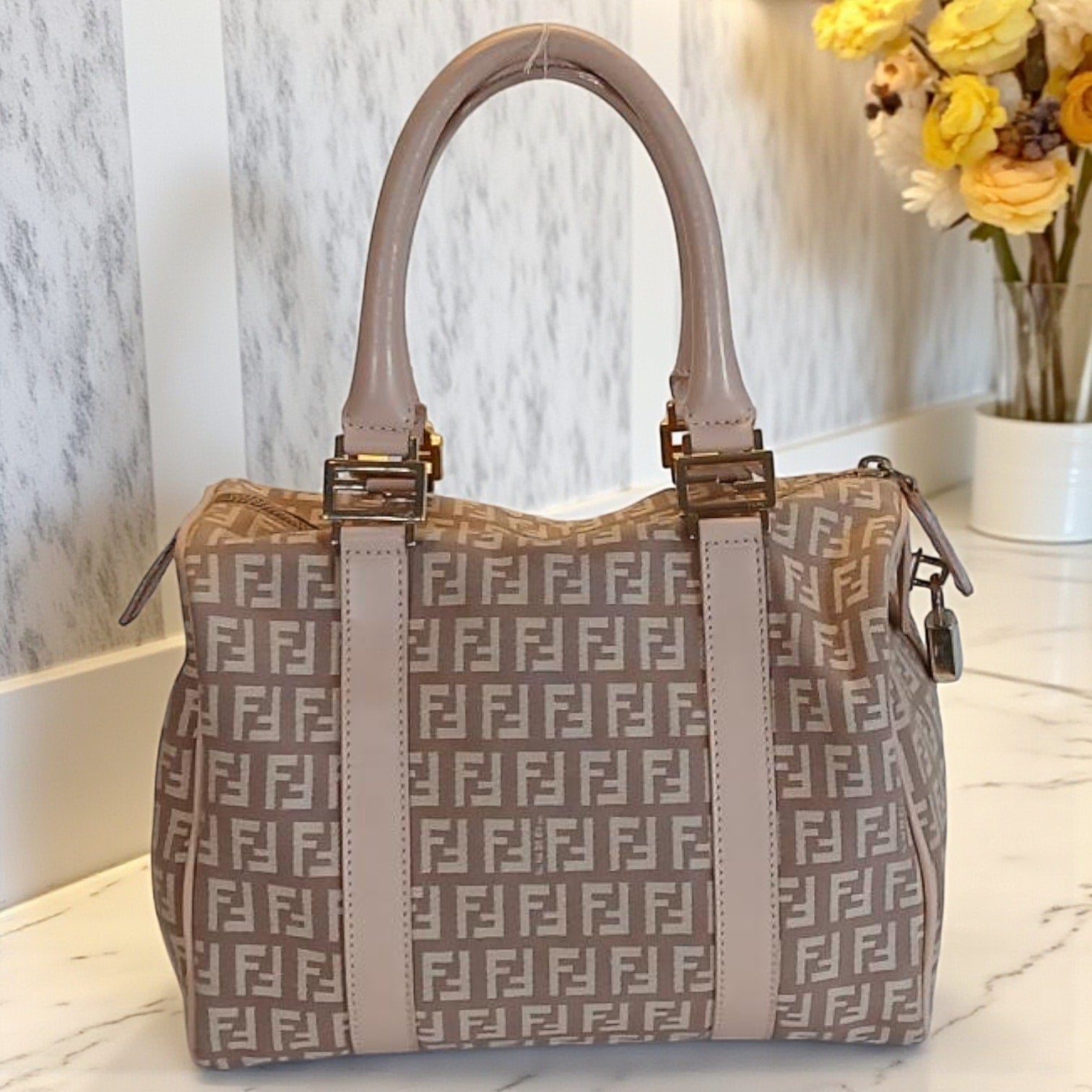 Fendi Zucchino Mini Boston Pink Handbag Pre-owned