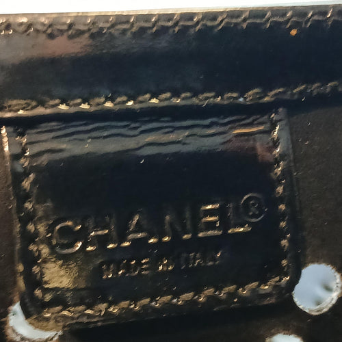 CHANEL Vintage Black Patent Leather Perforated Triple CC Tote Bag & Pouch