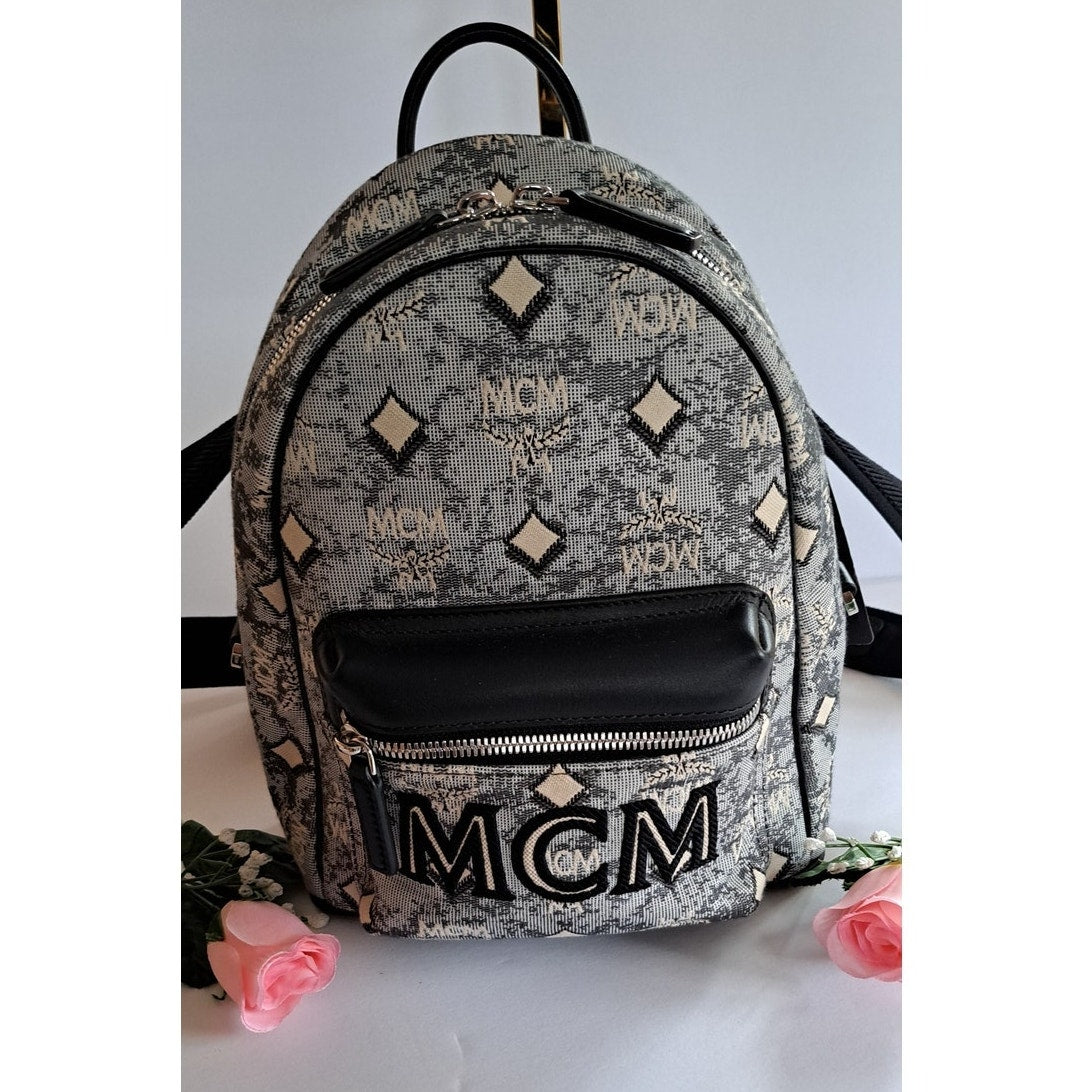 NWT - AUTH MCM Vintage Jacquard Monogram Logo Jacquard Backpack Mini