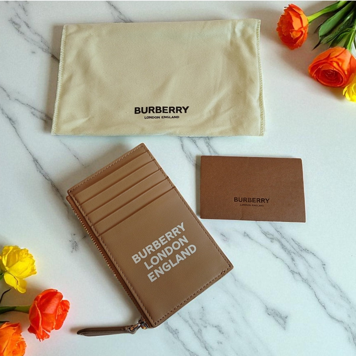 Burberry Alwyn Logo Printed Leather Zipped Coin/Card Case in Archive Beige