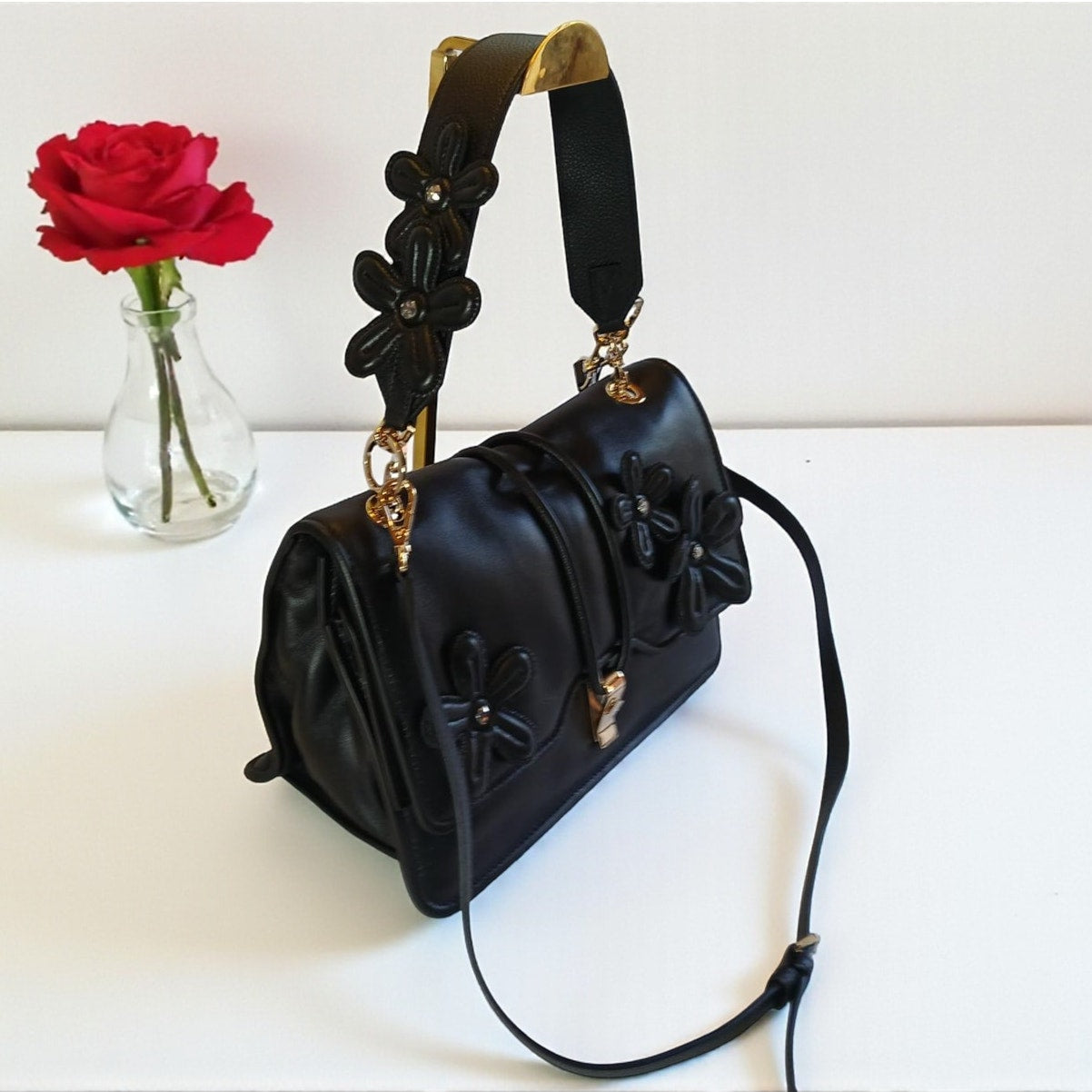 NWT MCM Limited Collection Medium Floral Appliqué Leather Shoulder/Crossbody Bag