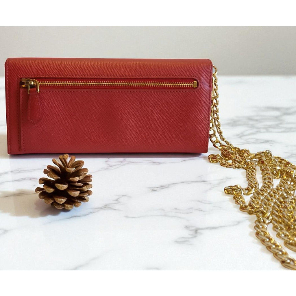 Prada Saffiano Leather Pink Wallet on a Chain Crossbody
