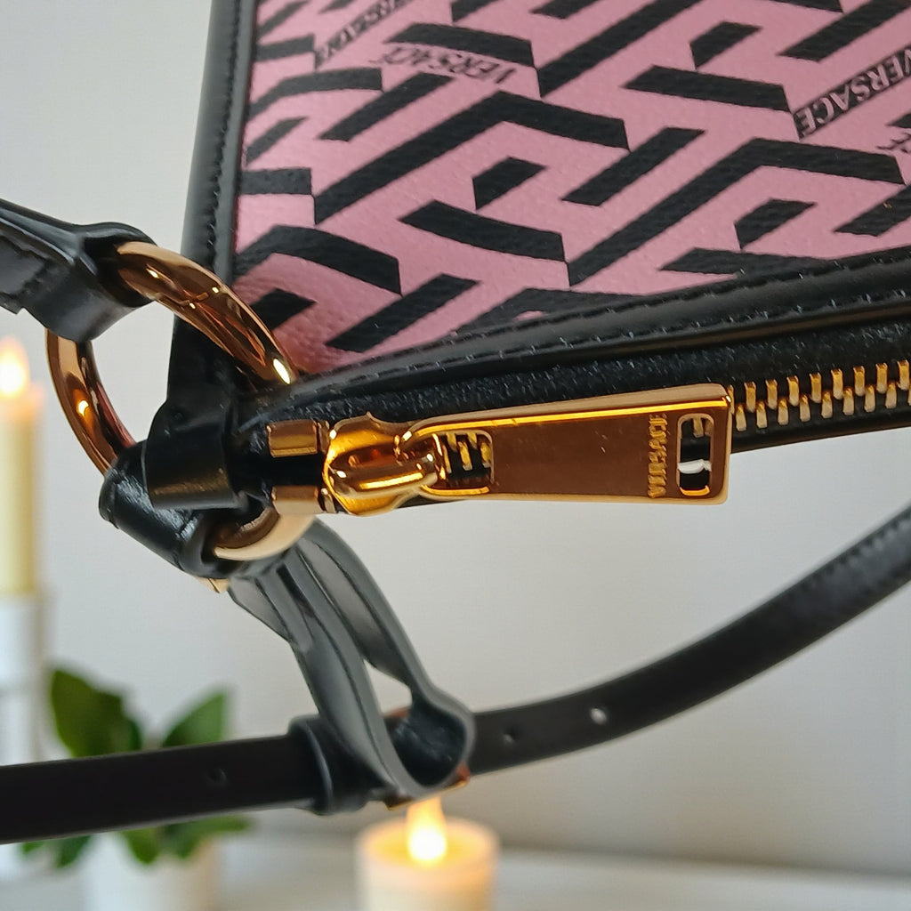 Versace La Greca Signature Coated Canvas Leather Crossbody Bag Pink/Black