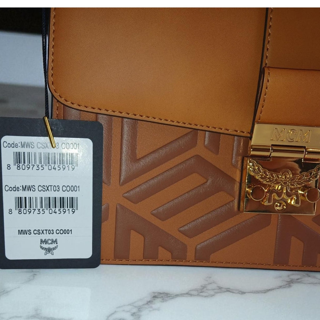 MCM Tracy Shoulder Bag in Cubic Logo Leather Cognac - NWT