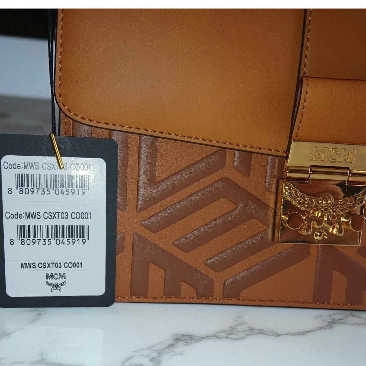 MCM Tracy Shoulder Bag in Cubic Logo Leather Cognac - NWT