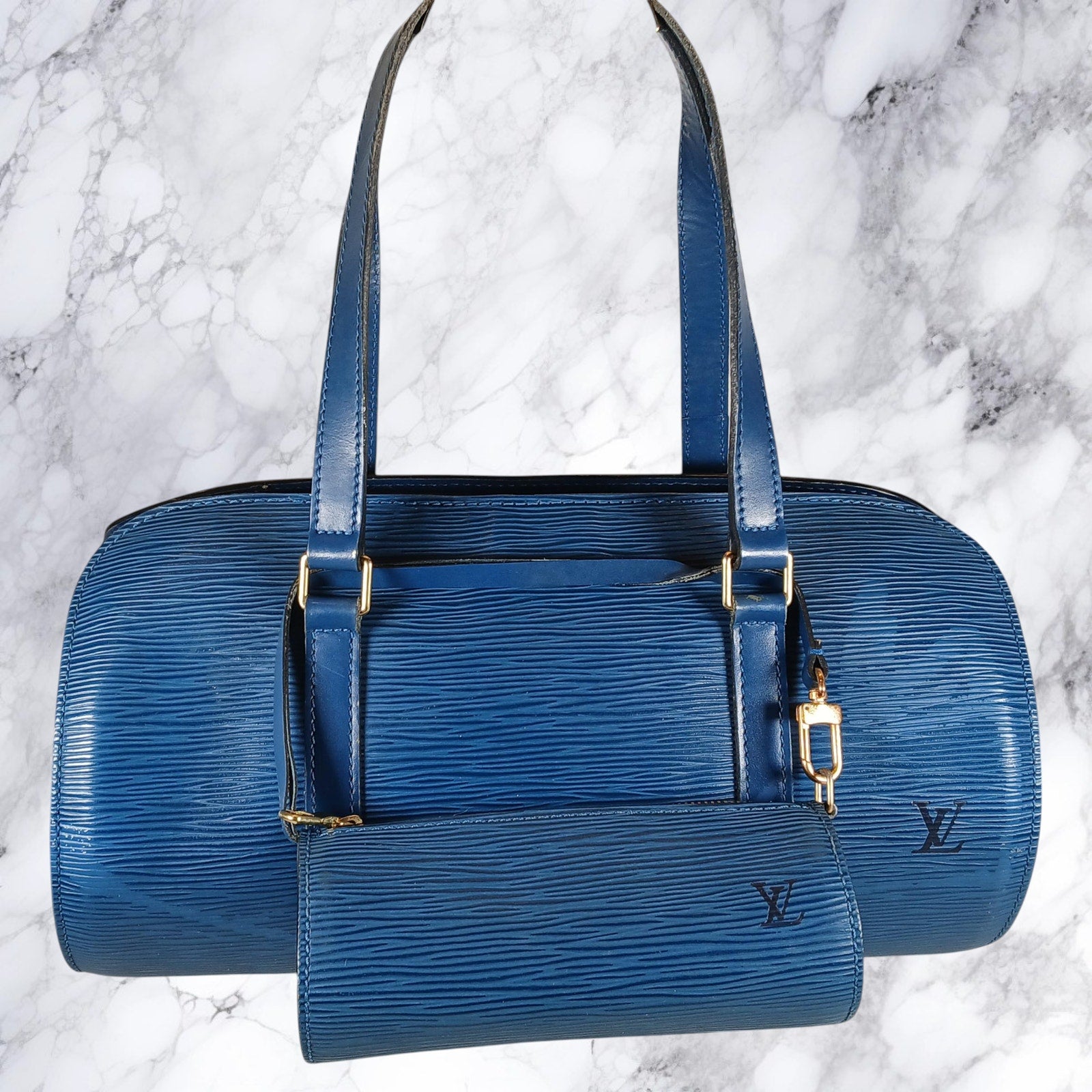 Louis Vuitton Soufflot Mother-&-Child Epi Leather Vintage Barrel Bag Toledo Blue