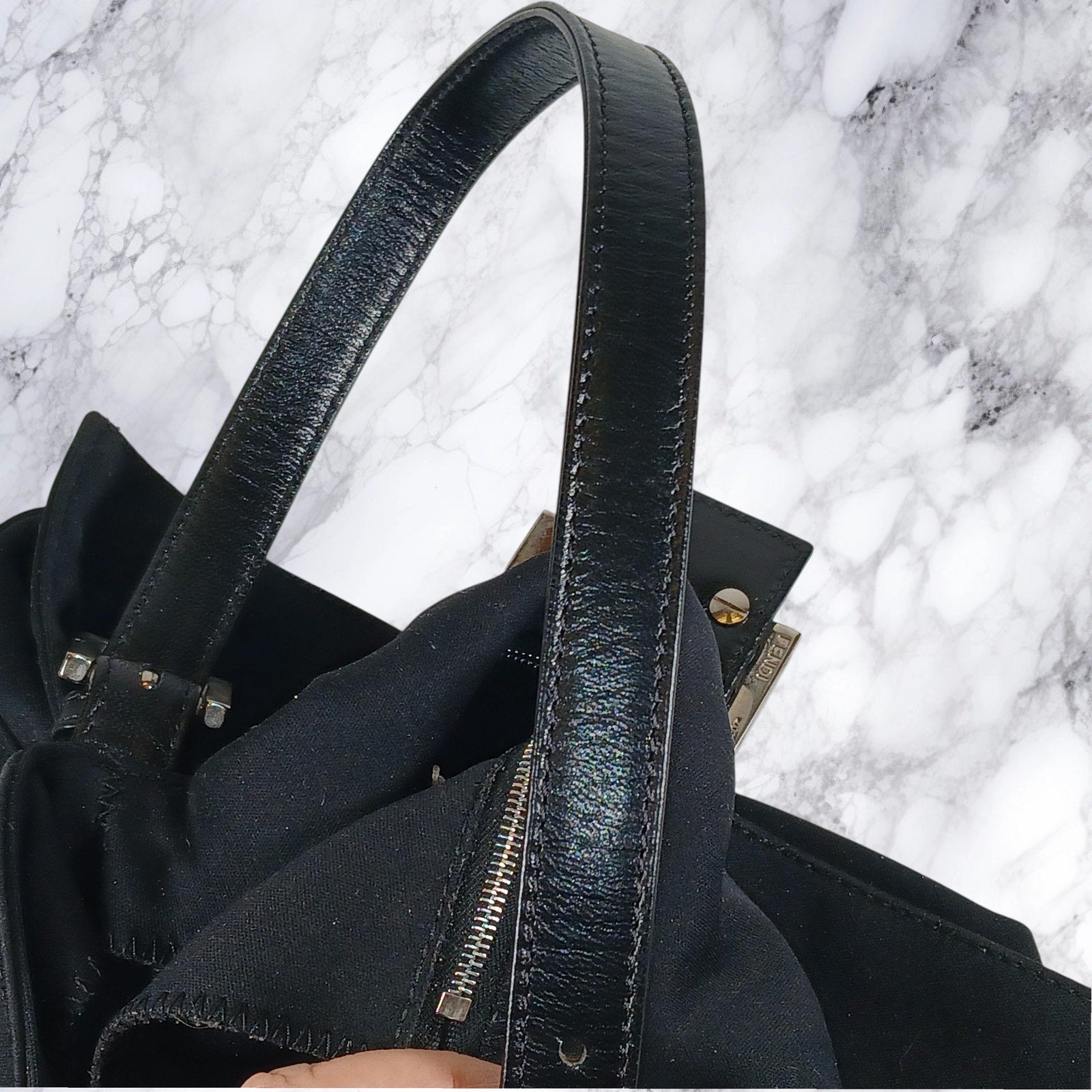 Fendi Mamma Black Neoprene Baguette Vintage Shoulder Bag