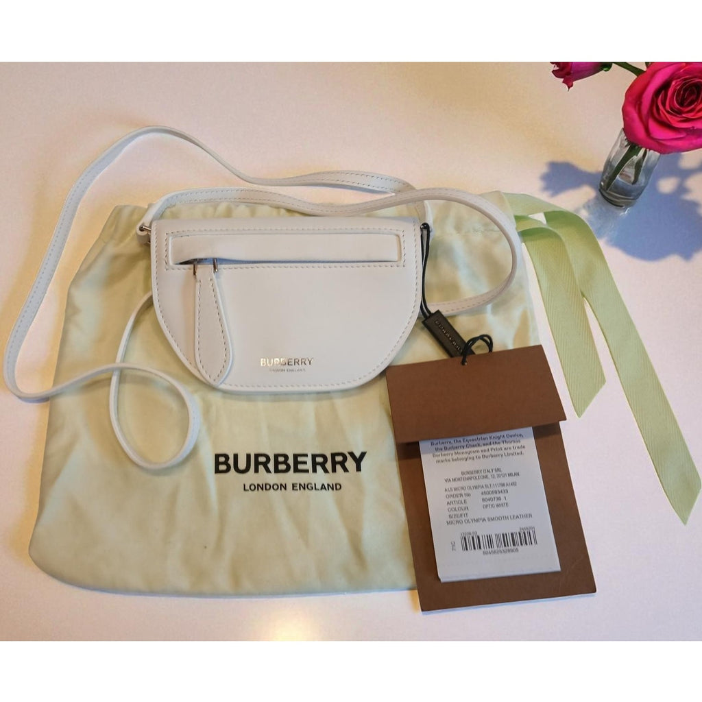New - Burberry Olympia Micro Mini Leather Shoulder Bag Optic White