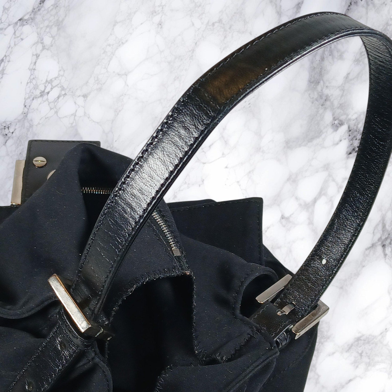 Fendi Mamma Black Neoprene Baguette Vintage Shoulder Bag
