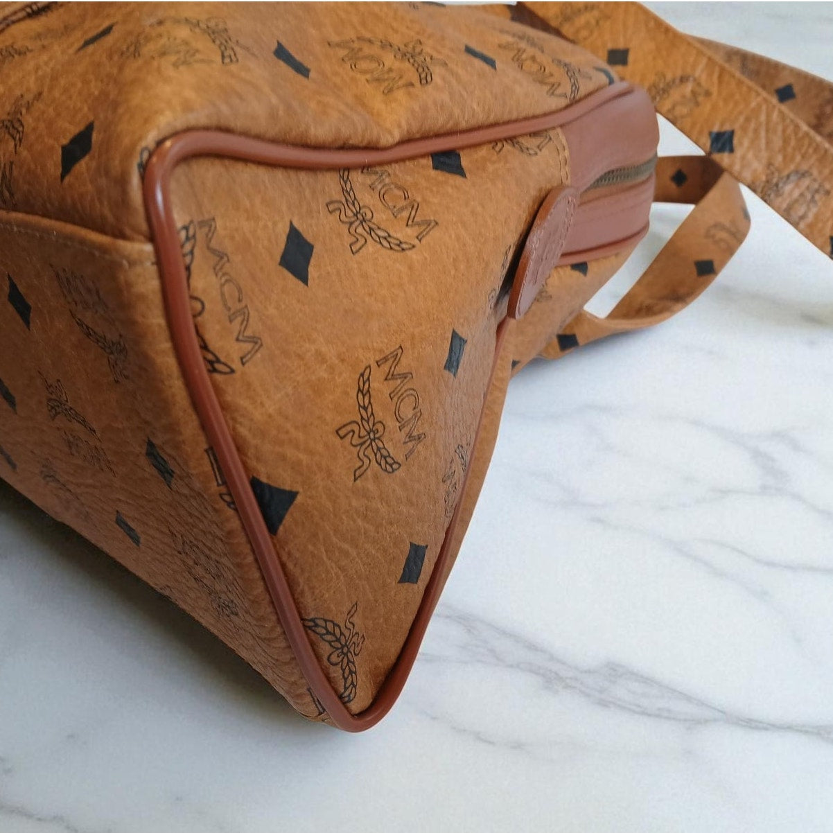 Vintage MCM Visetos Large Dome Shoulder Bag Cognac Monogram