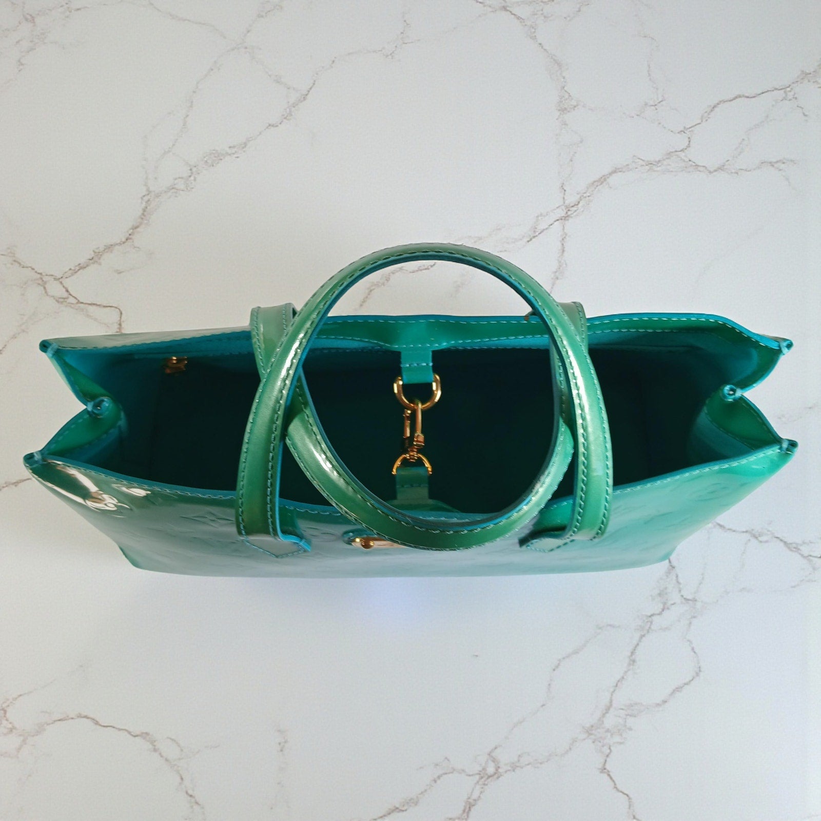 Louis Vuitton Monogram Vernis Wilshire PM Handbag Blue Lagon *RARE*