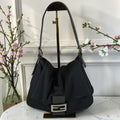 Fendi Mamma Black Neoprene Baguette Vintage Shoulder Bag