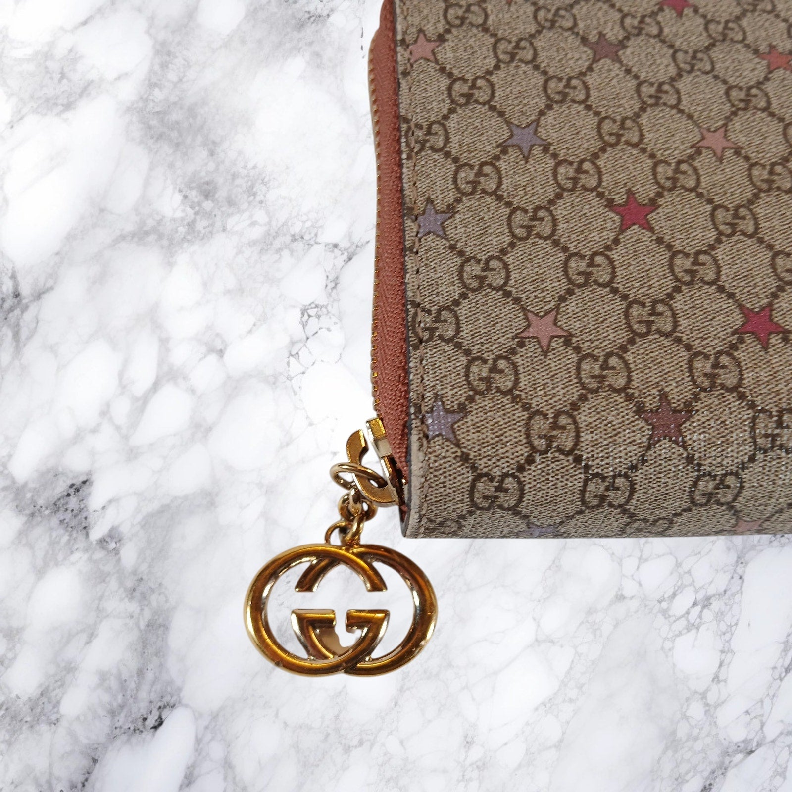 Gucci Micro GG Star Supreme Coated Canvas Zip Around Wallet