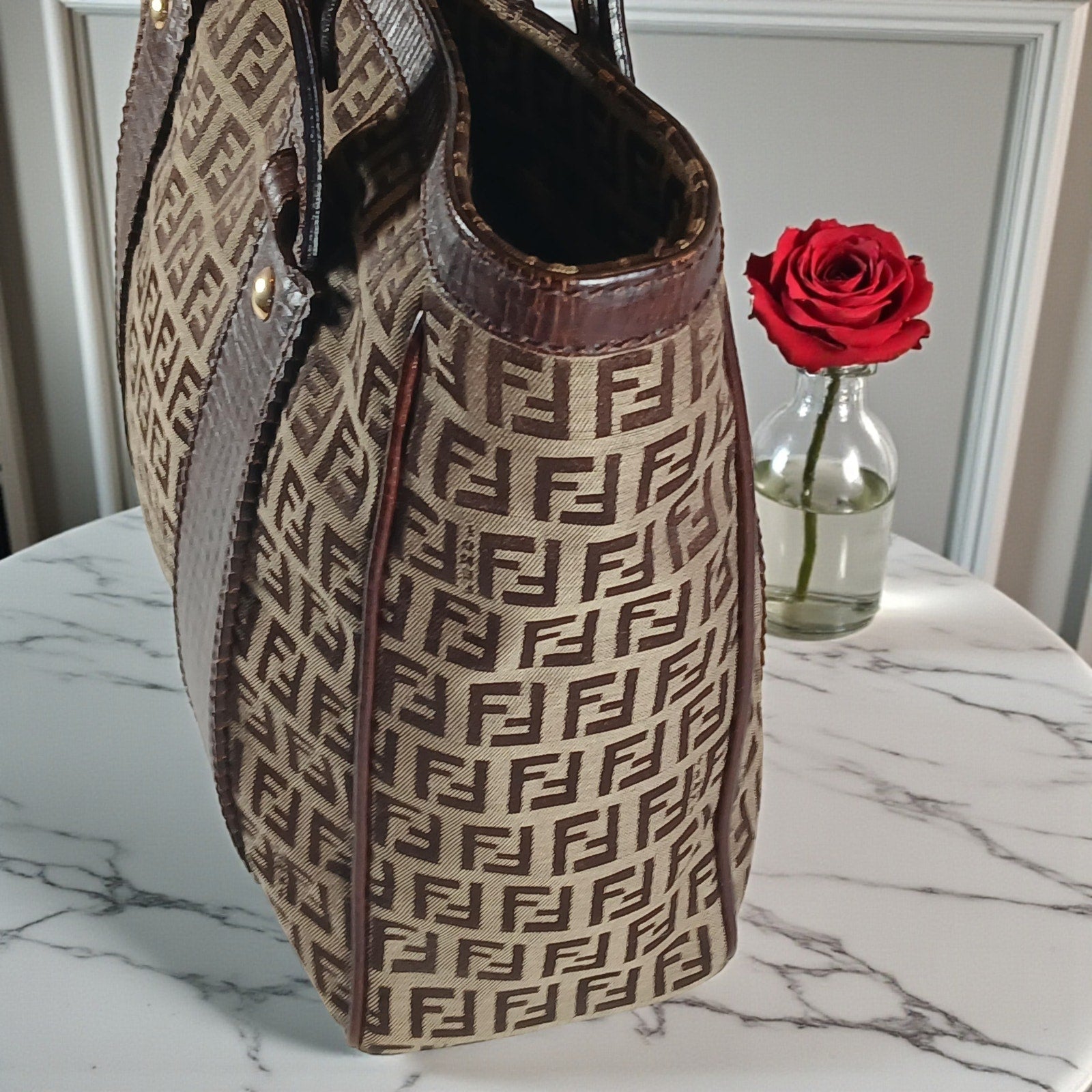 Fendi Authentic Vintage Zucchino Logo Canvas Tote Bag