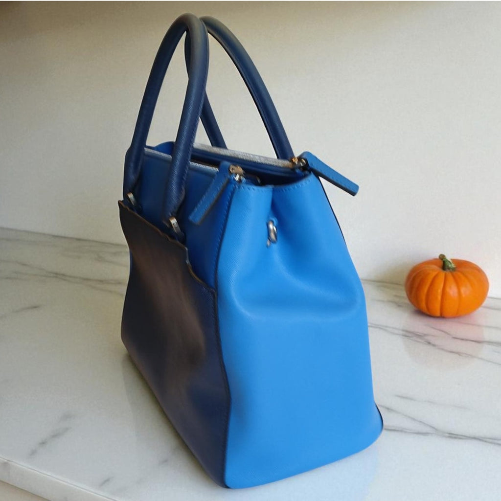MCM Saffiano Leather Handbag Two-Tone Blue