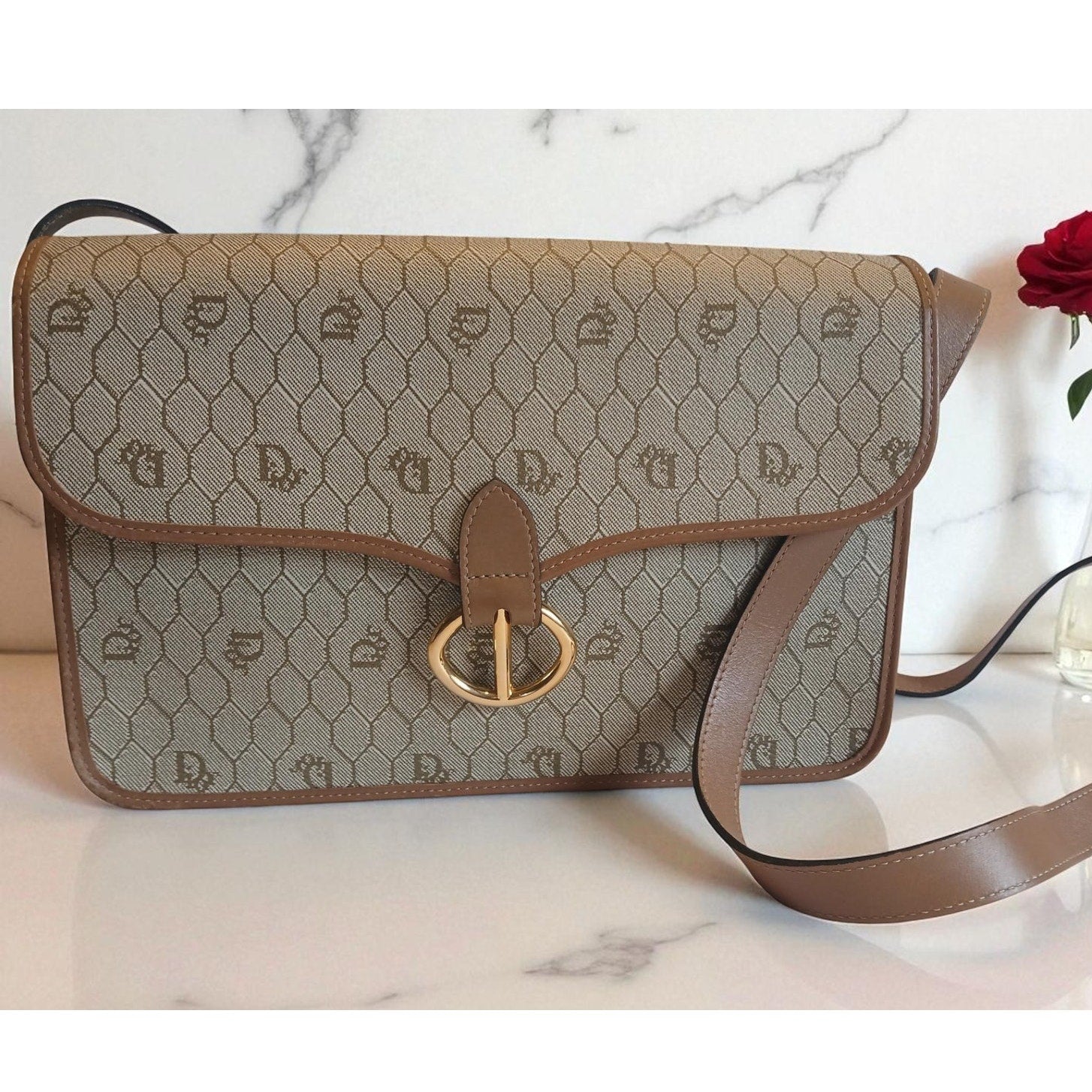 Christian Dior - Beige Honeycomb Crossbody Bag