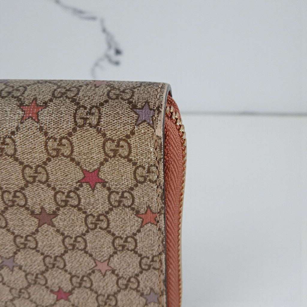 Gucci Micro GG Star Supreme Coated Canvas Zip Around Wallet