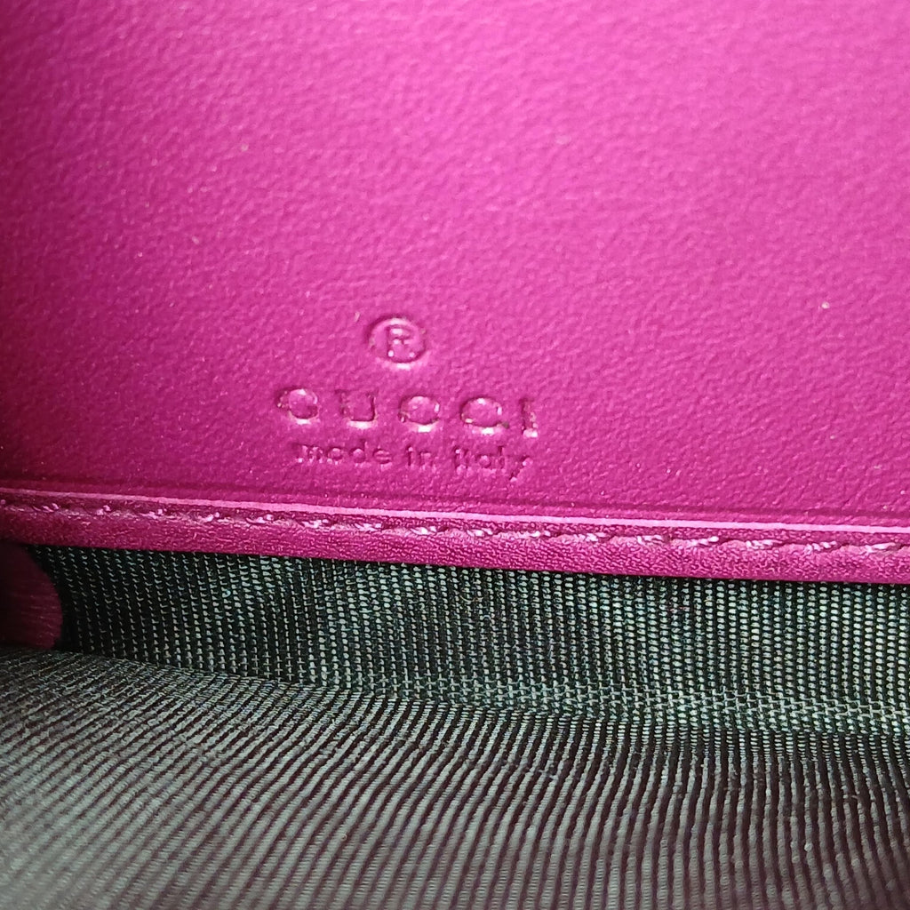 Gucci Shima GG Belted Zip Around Pink Enamel Leather Micro Long Wallet