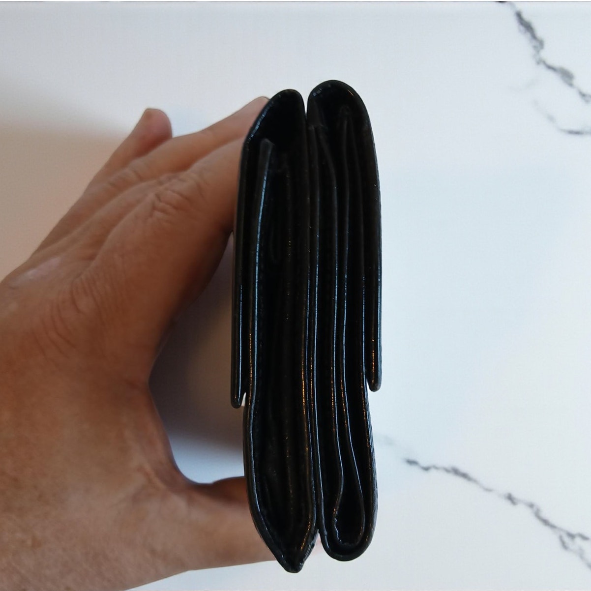 Chanel Patent Leather Black Trifold Compact Wallet