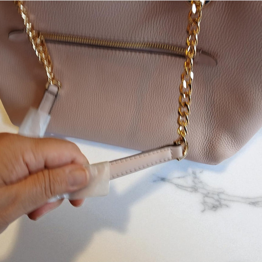 Michael Kors Jet Set Medium Leather Front Zip Chain Tote Powder Blush NWT