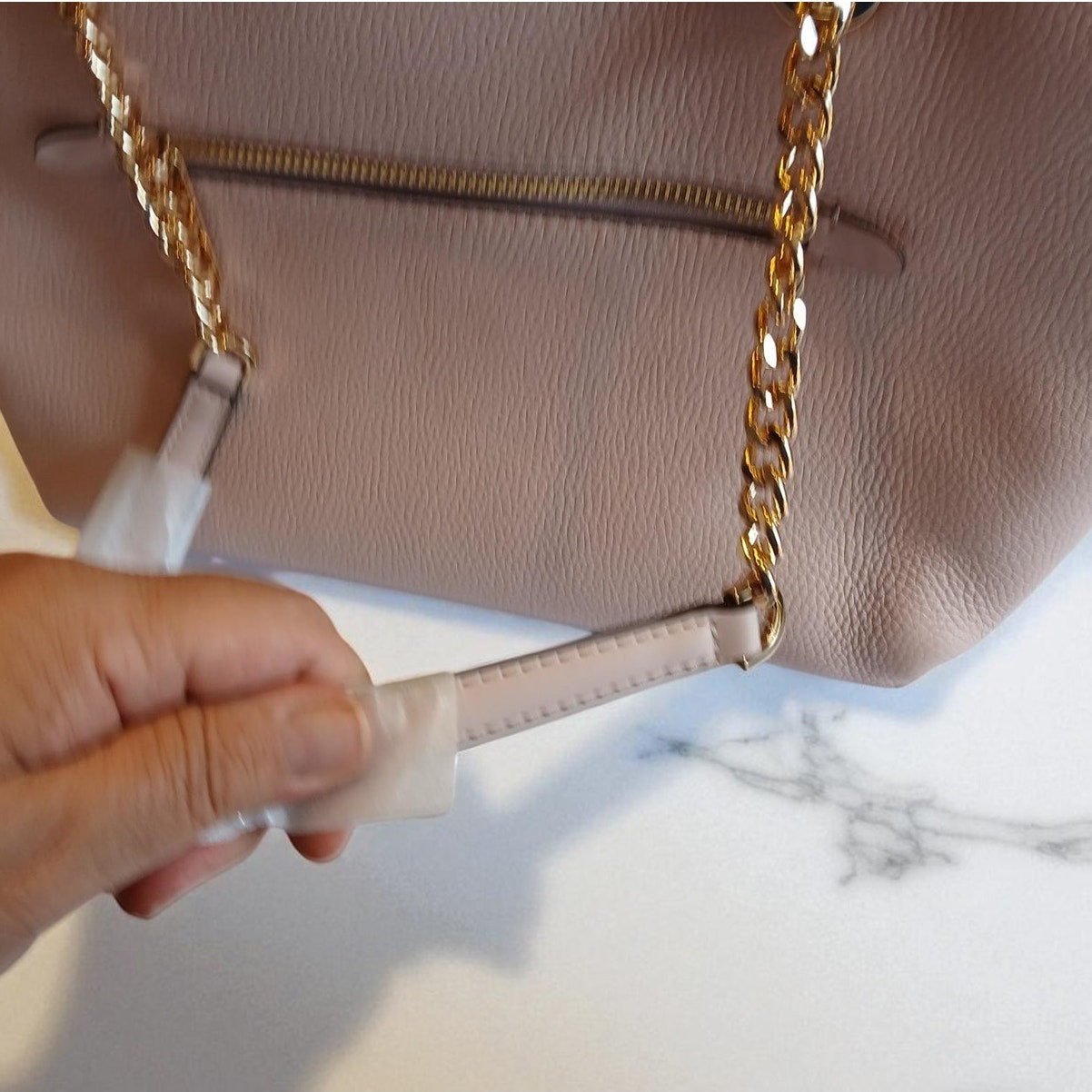 Michael Kors Jet Set Medium Leather Front Zip Chain Tote Powder Blush NWT