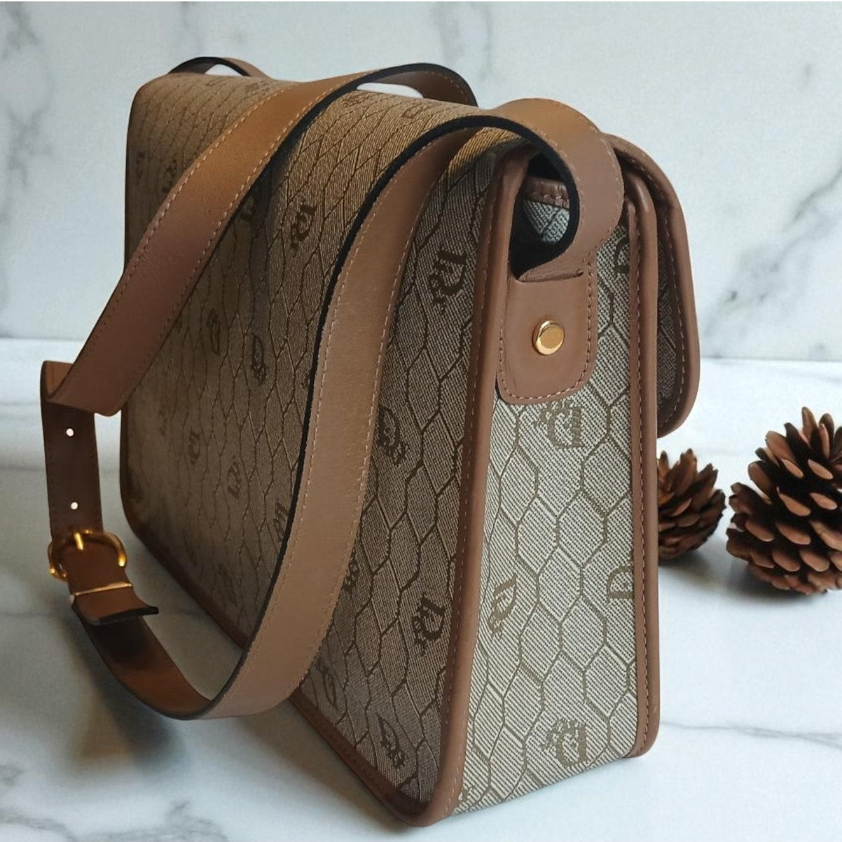 Christian Dior - Beige Honeycomb Crossbody Bag