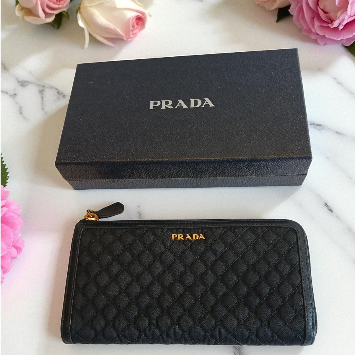Prada Tessuto Nylon Quilted Zip Around Wallet in Black