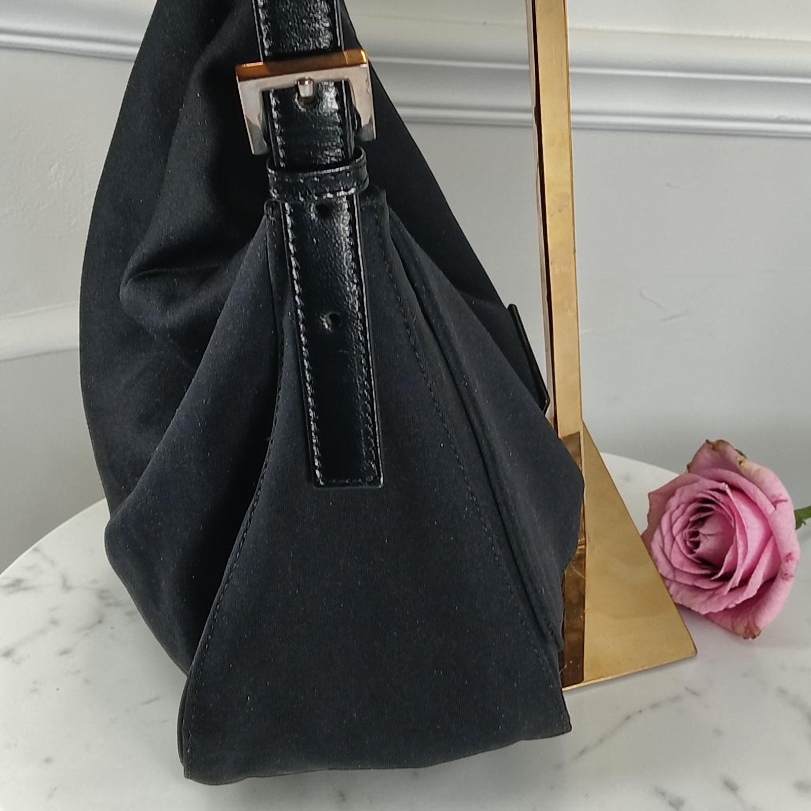 Fendi Mamma Black Neoprene Baguette Vintage Shoulder Bag