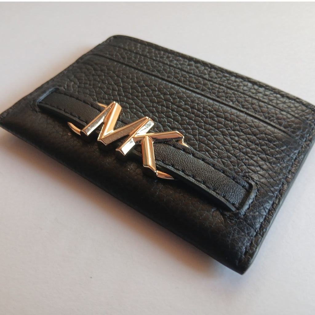 Michael Kors Black and Gold Large Leather Card Holder Wallet, New