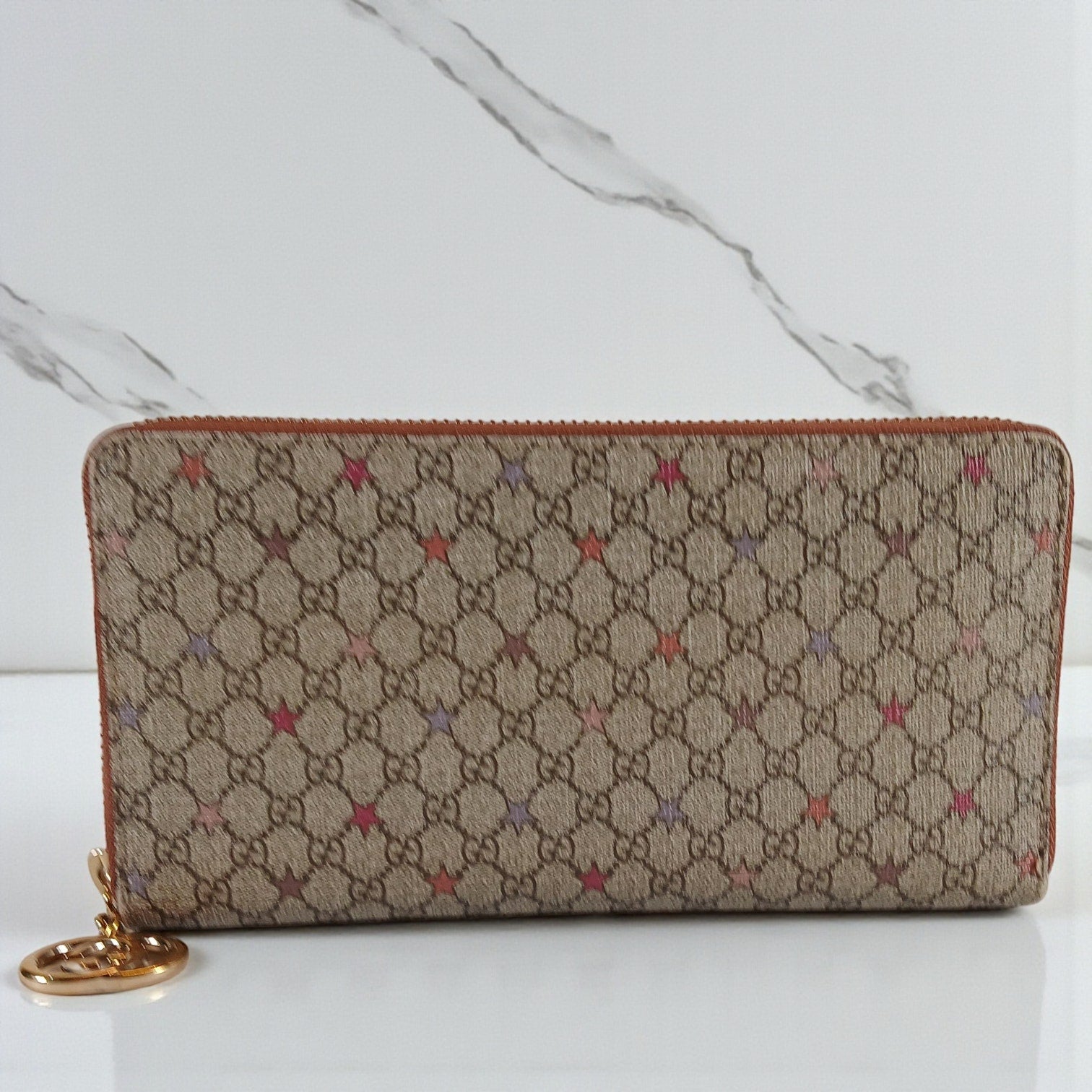 Gucci Micro GG Star Supreme Coated Canvas Zip Around Wallet