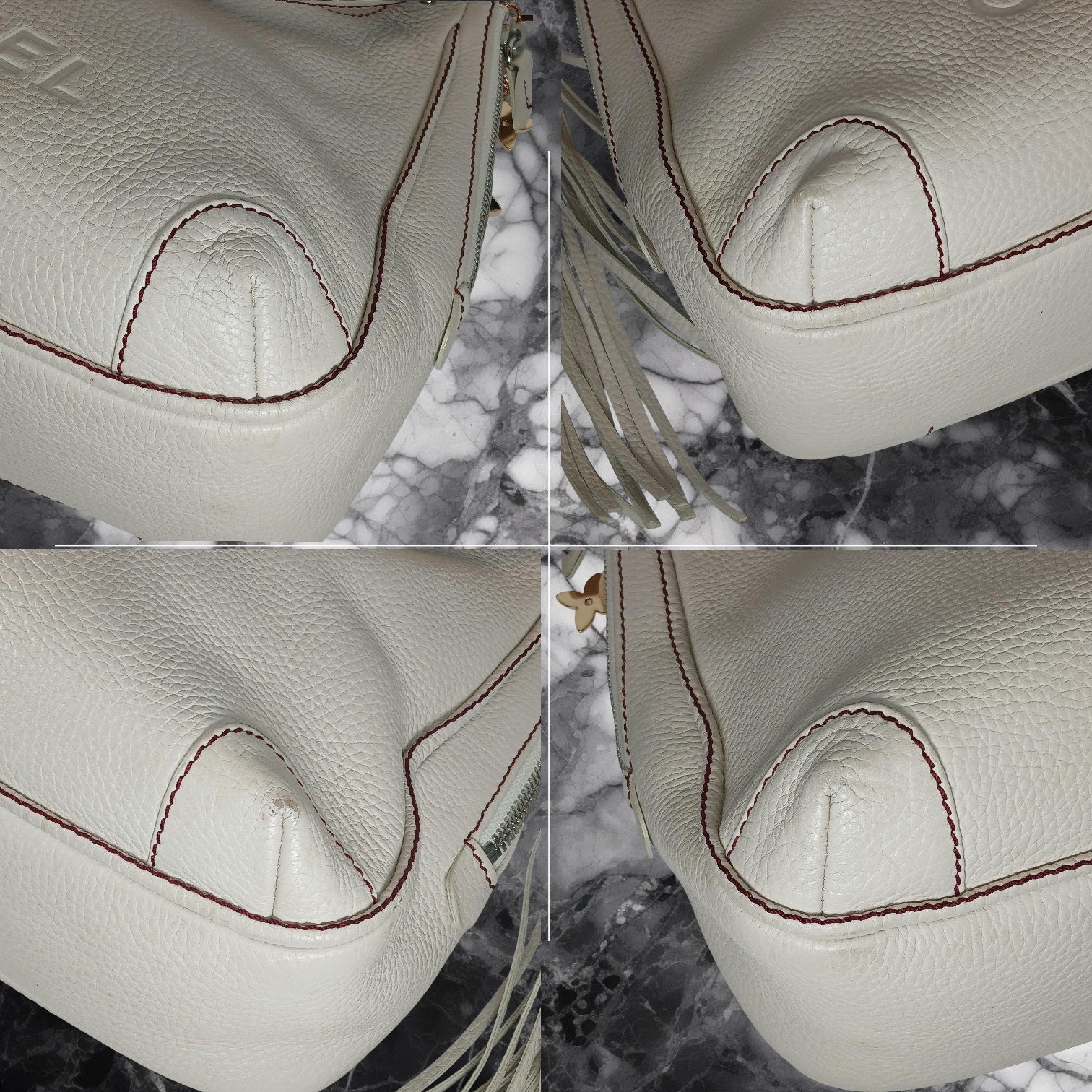 Chanel Logo Fringe White Caviar Leather Hobo Shoulder/Hand Bag