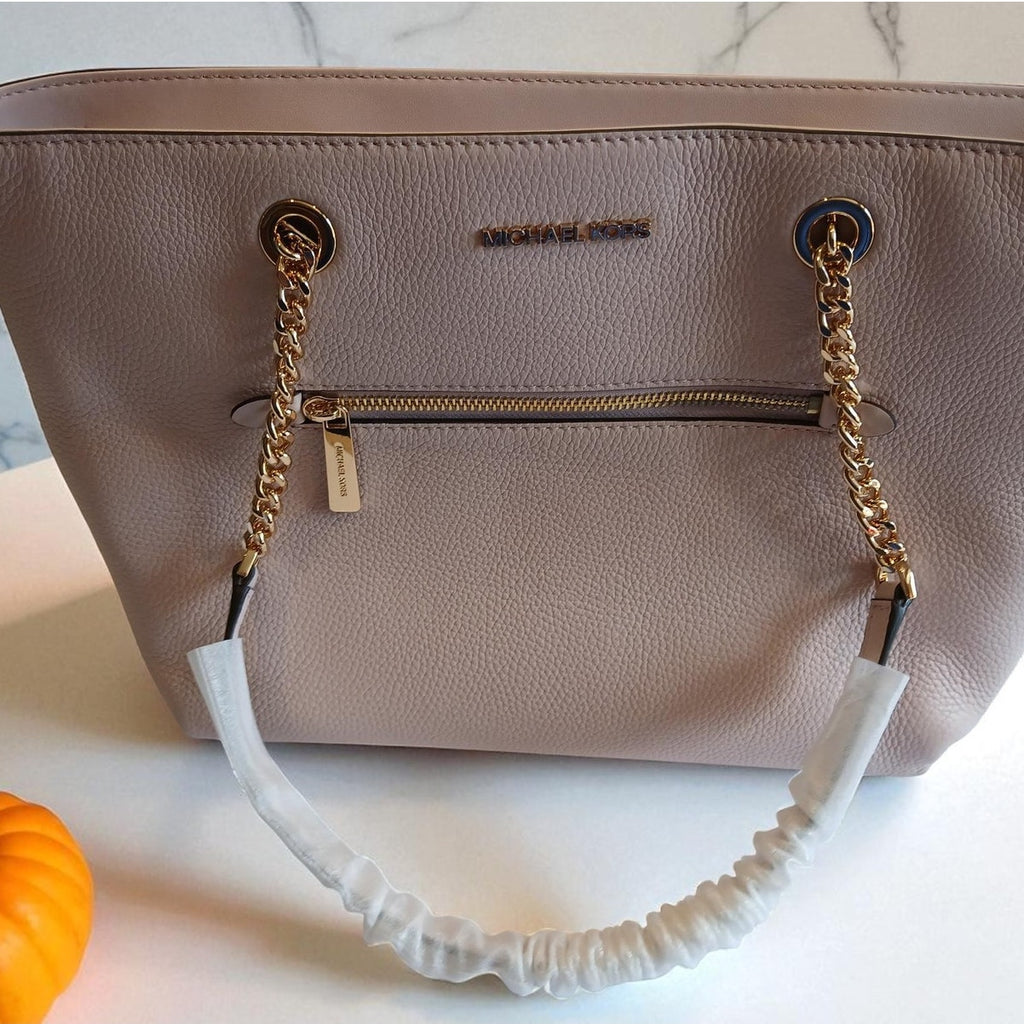 Michael Kors Jet Set Medium Leather Front Zip Chain Tote Powder Blush NWT