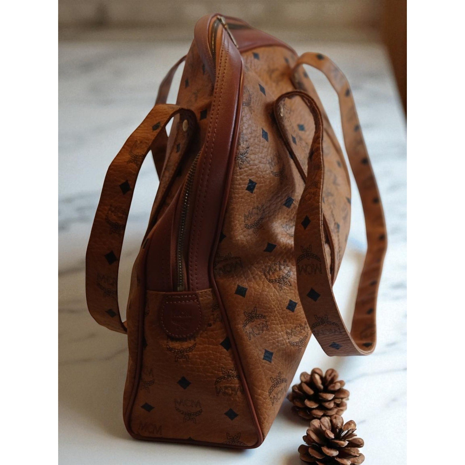 Vintage MCM Visetos Large Dome Shoulder Bag Cognac Monogram