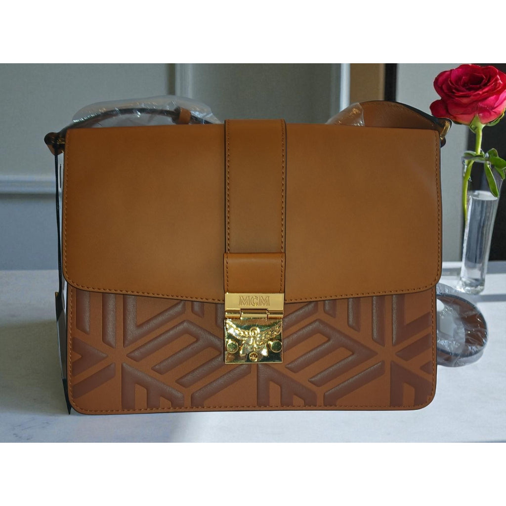 MCM Tracy Shoulder Bag in Cubic Logo Leather Cognac - NWT