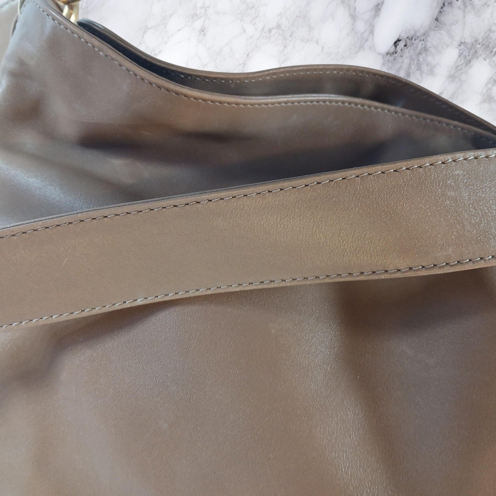 GUCCI Bamboo Shoulder/Hand Bag Leather Brown Gold