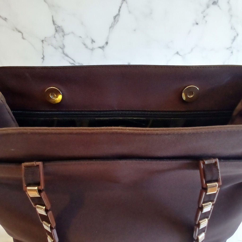 Salvatore Ferragamo Vala Tote in Brown Canvas with Logo Chain Strap