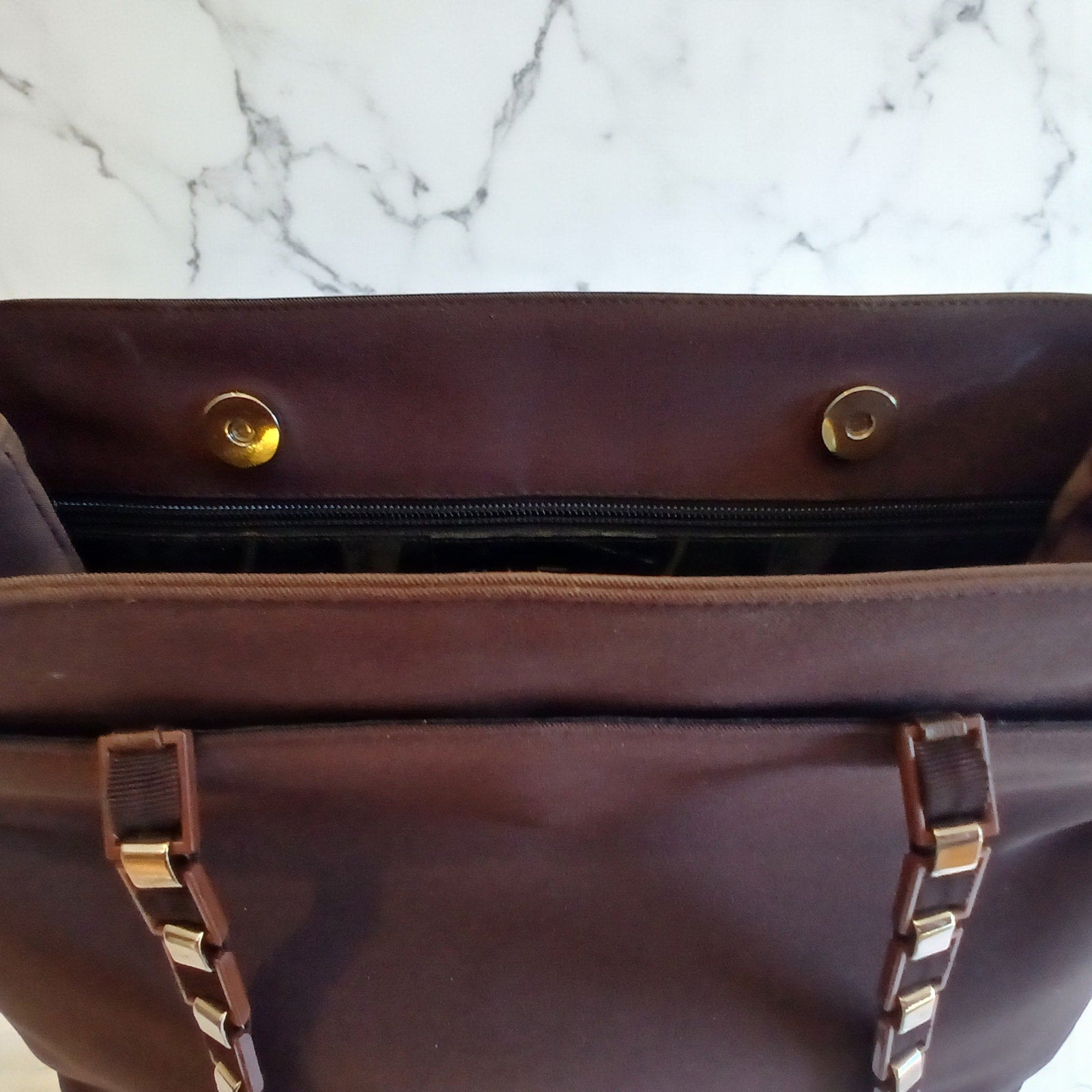 Salvatore Ferragamo Vala Tote in Brown Canvas with Logo Chain Strap