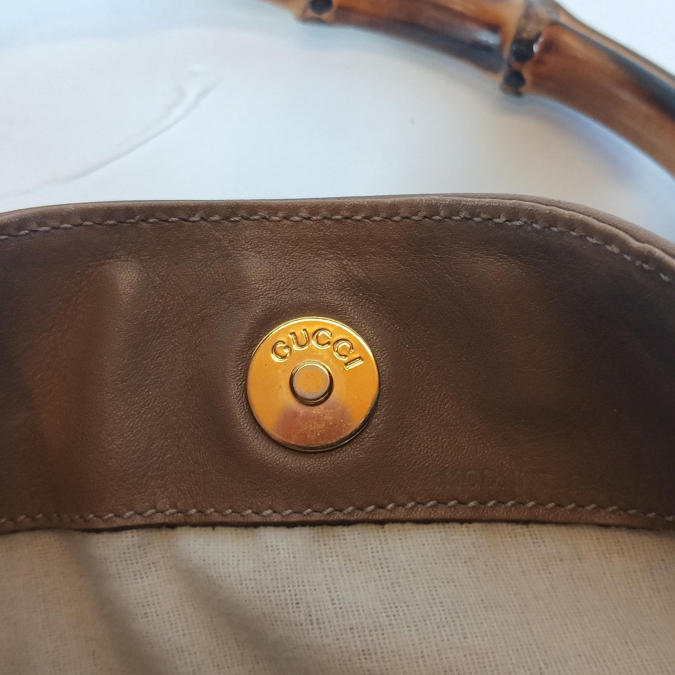 GUCCI Bamboo Shoulder/Hand Bag Leather Brown Gold