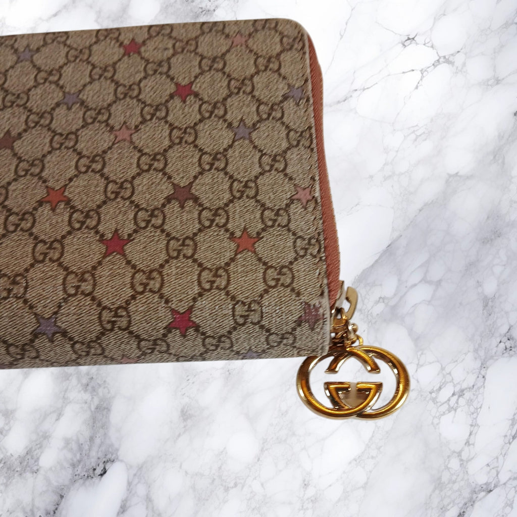 Gucci Micro GG Star Supreme Coated Canvas Zip Around Wallet