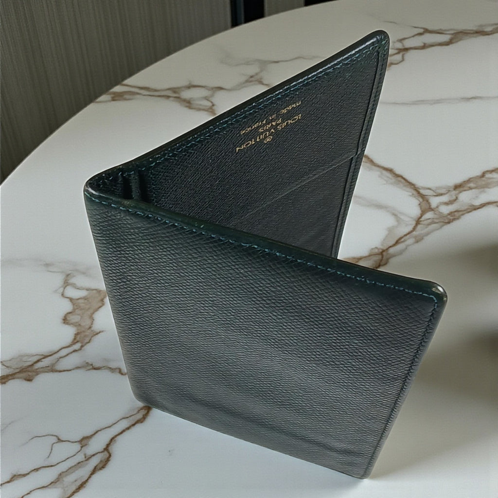 Louis Vuitton Rare Vintage Green Taiga Leather Long Wallet