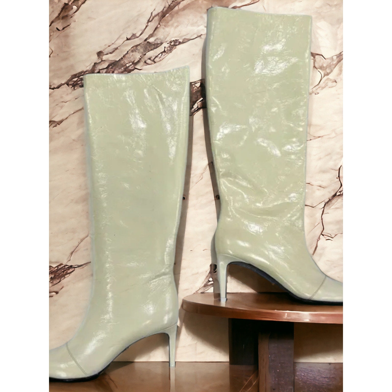 Rag & Bone BEHA Knee High White Crinkle Boots Size: 8 - NIB